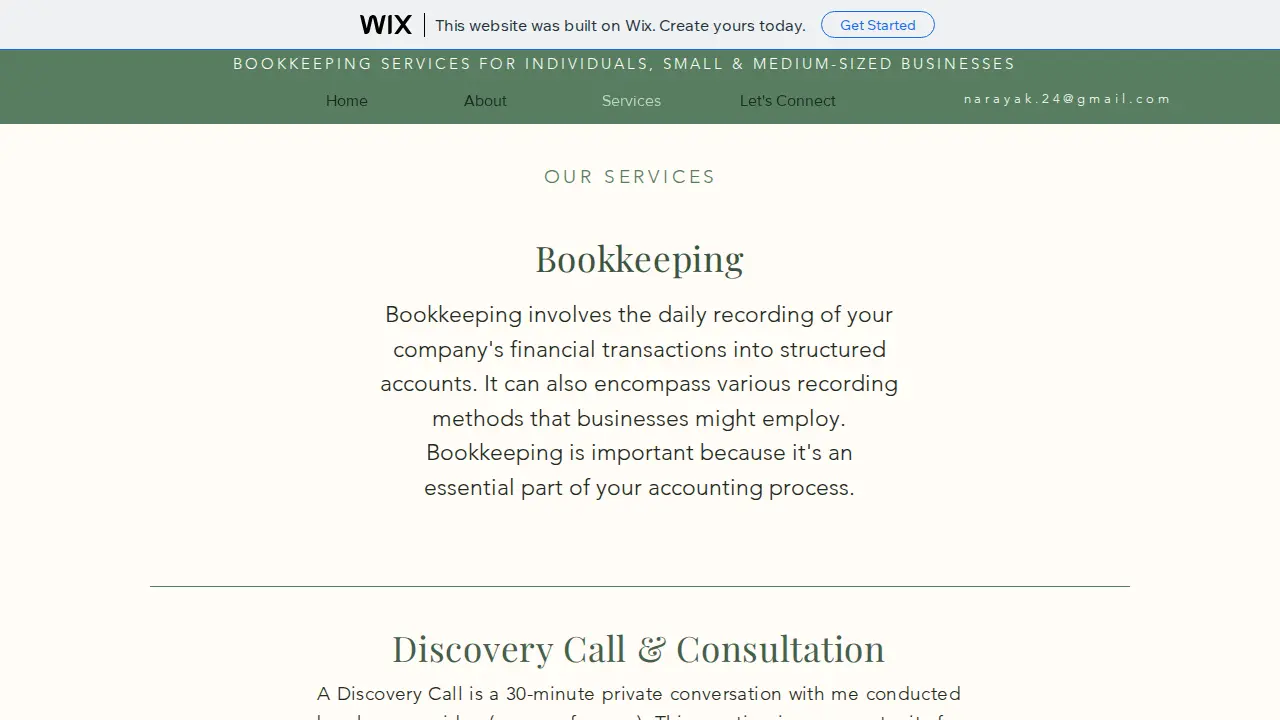 Angela's Bookkeeping Services page