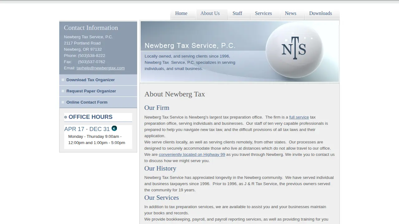 Newberg Tax Services page