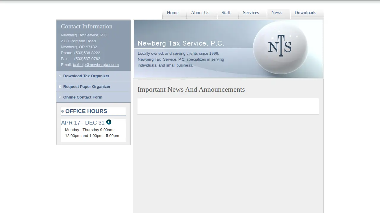 Newberg Tax Services page