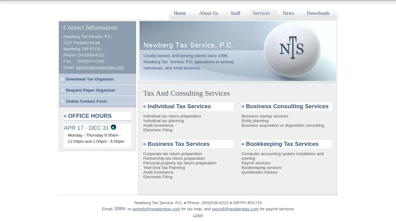 Newberg Tax Services page