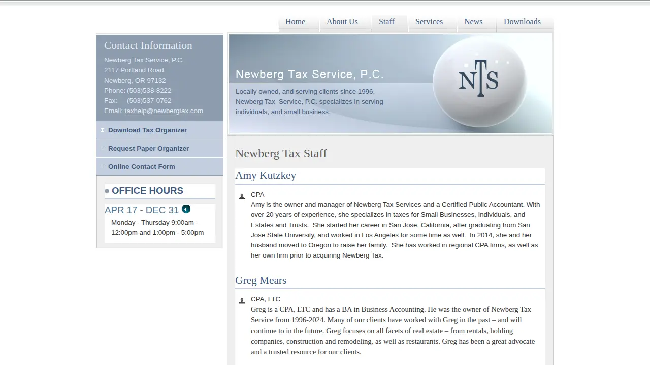 Newberg Tax Services page