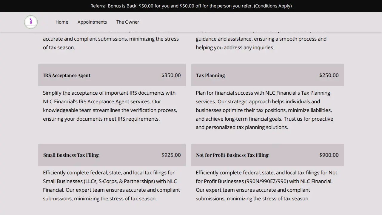 NLC Financial page