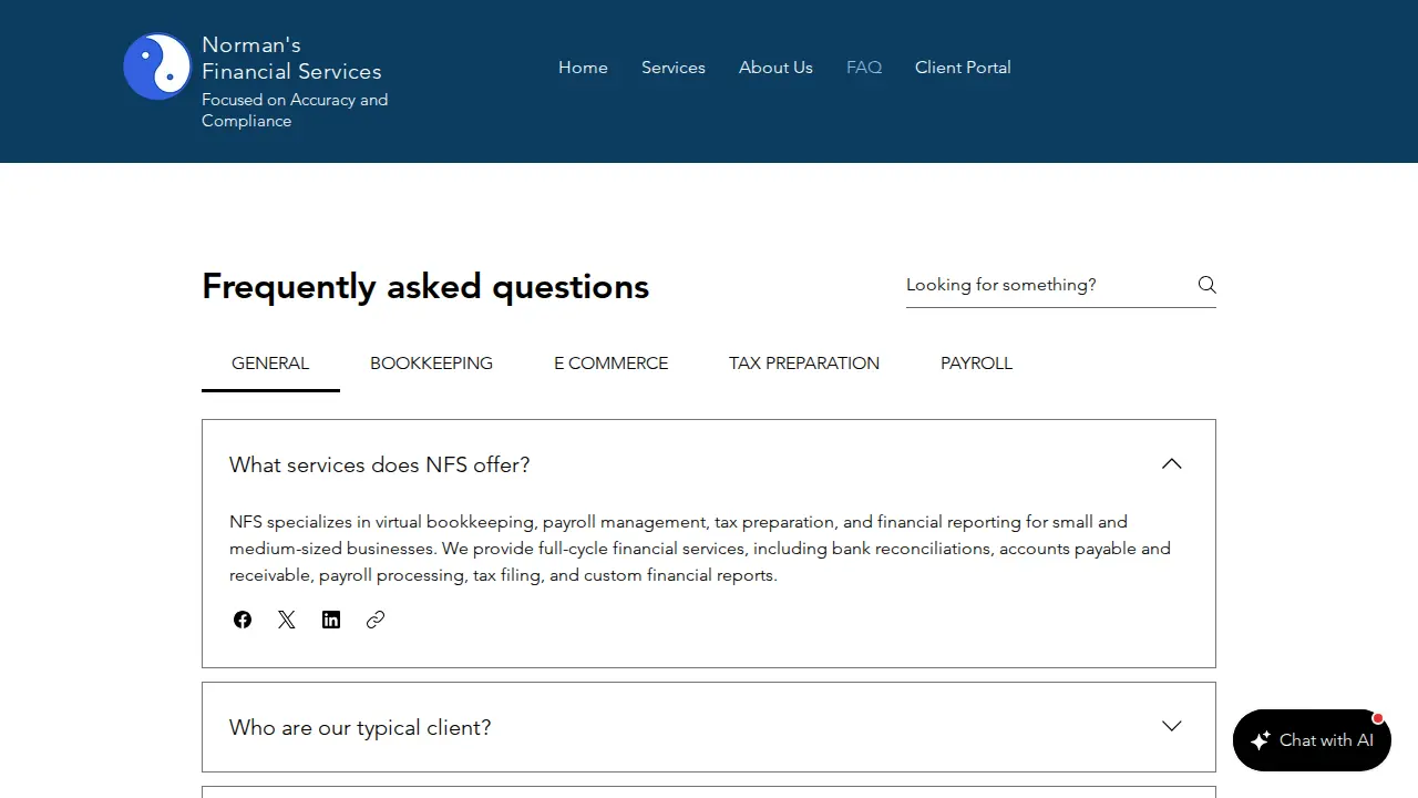 Norman's Financial Services page