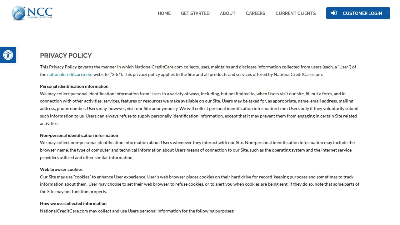 National Credit Care page