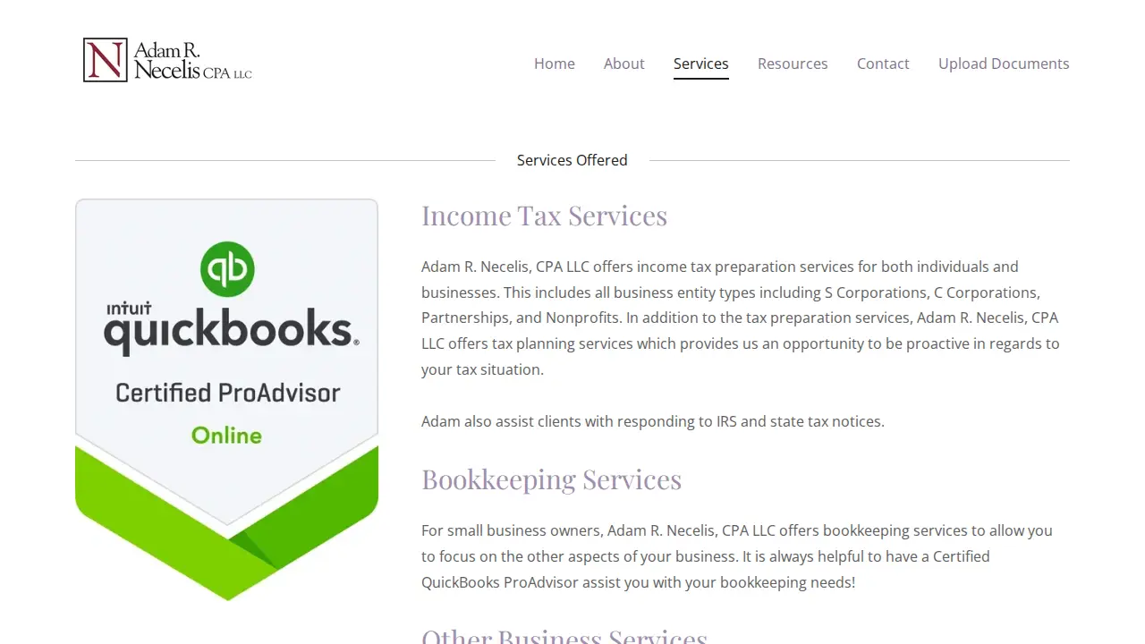 Adam R. Necelis CPA LLC page
