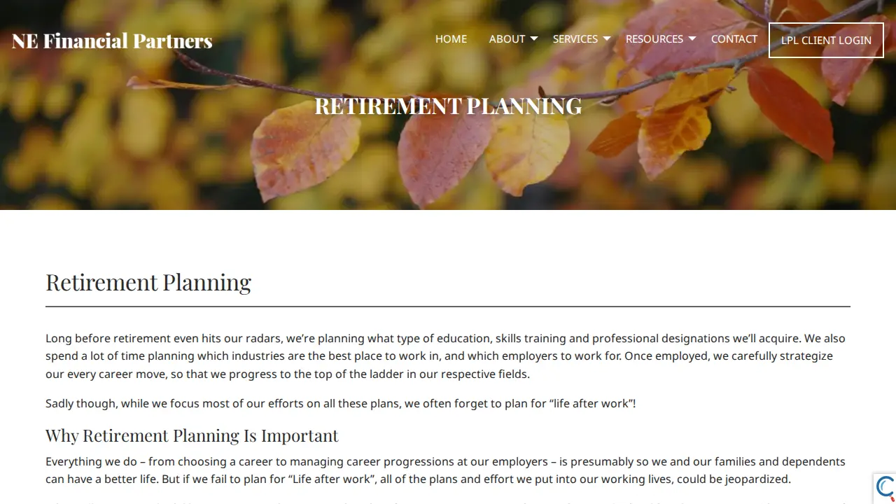 NE Financial Partners page