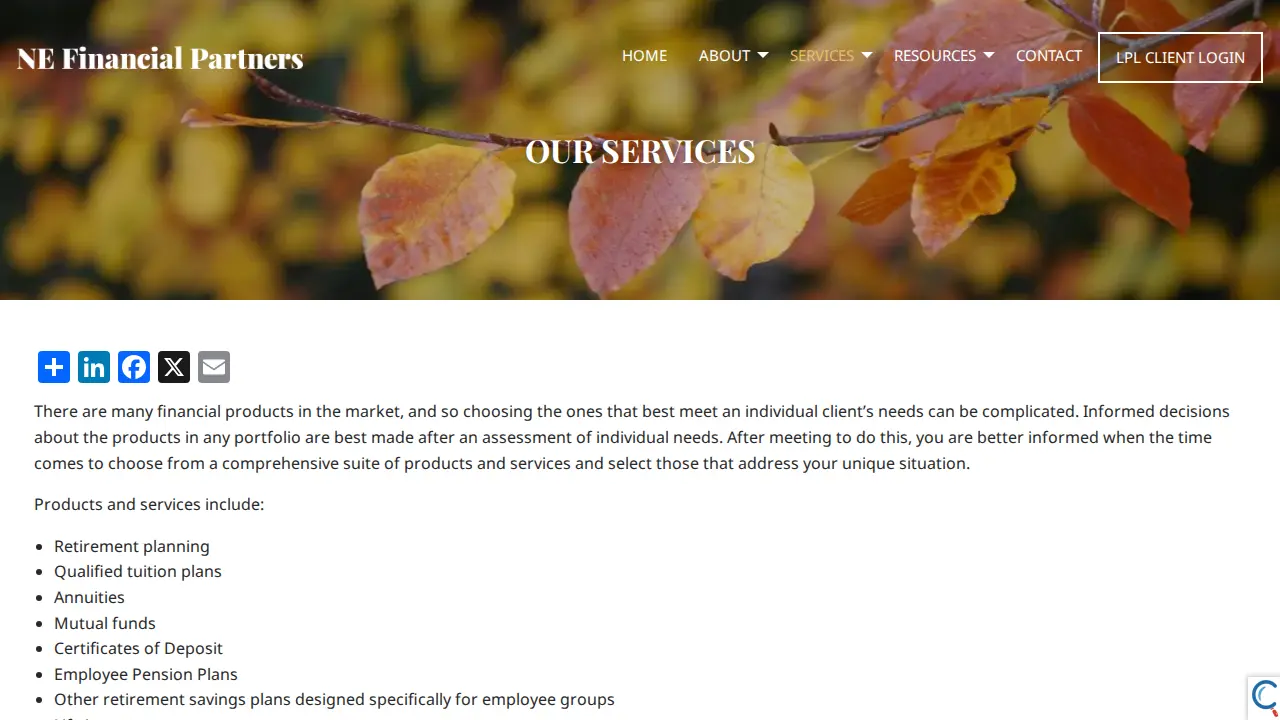 NE Financial Partners page