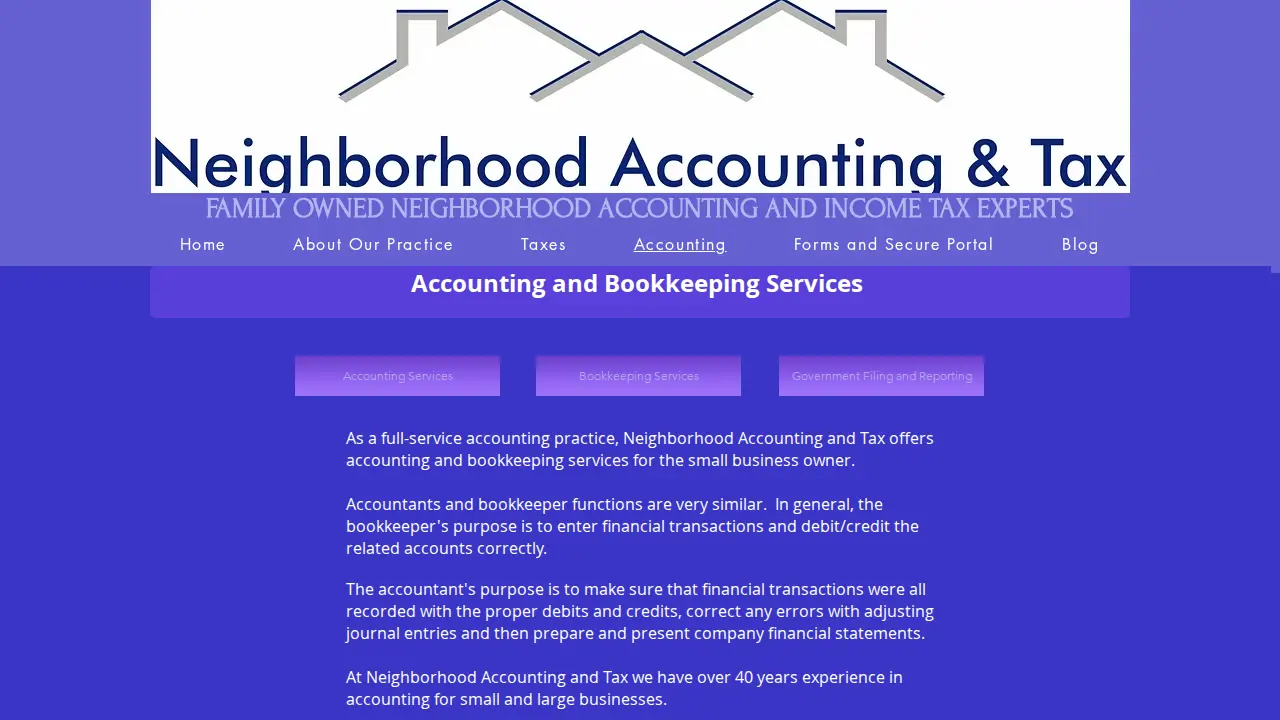 Neighborhood Accounting And Tax page