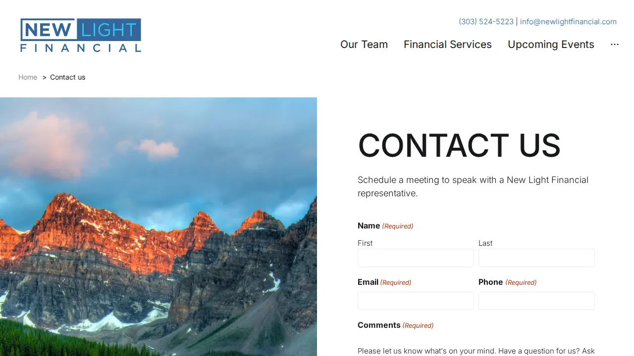 New Light Financial page