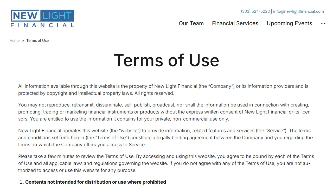 New Light Financial page