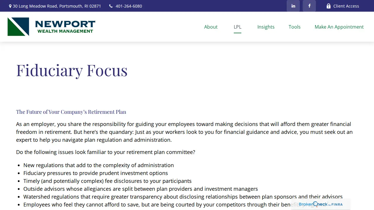 Newport Wealth Management page