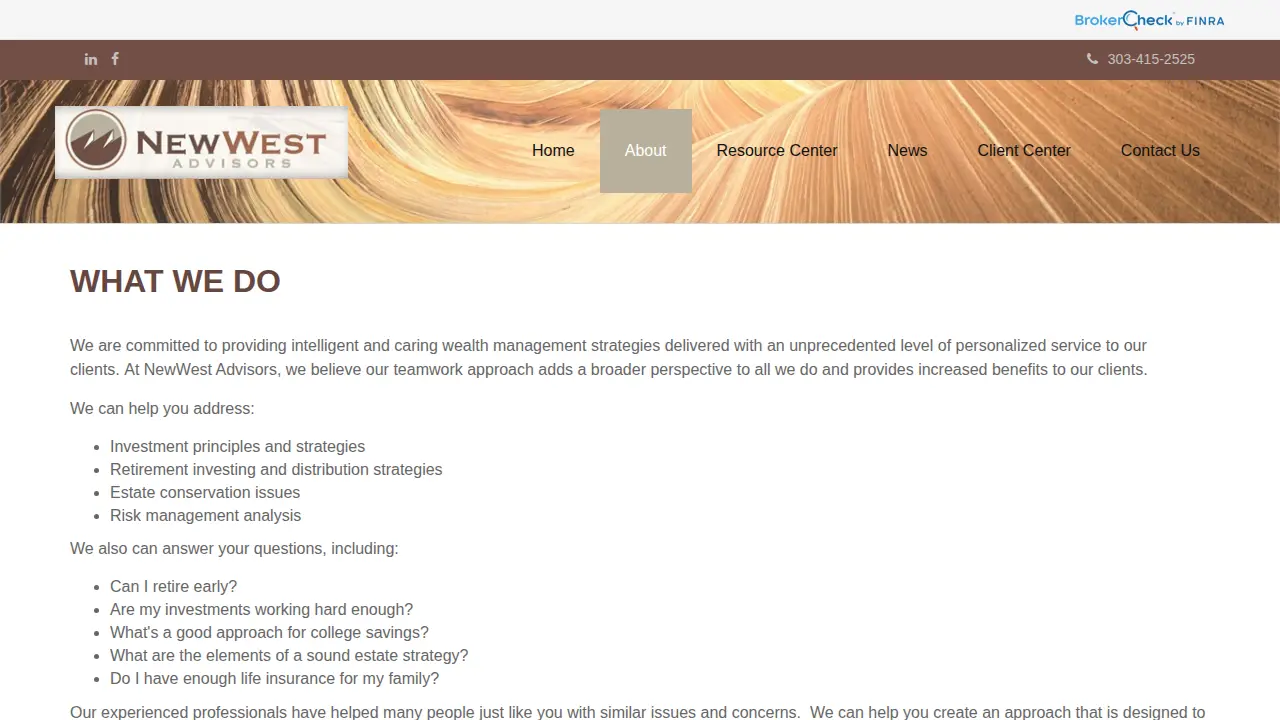 New West Advisors page