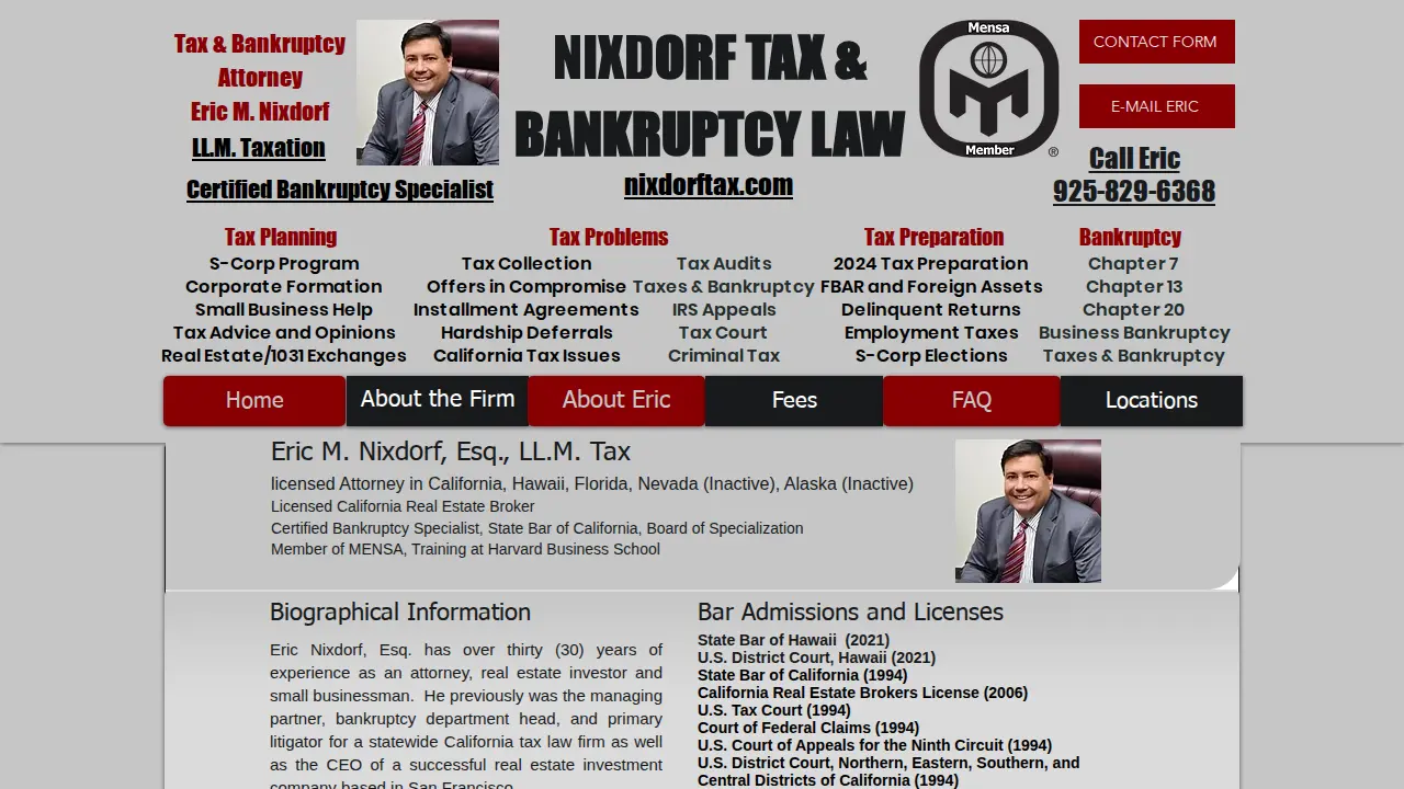 Nixdorf Tax & Bankruptcy Law, Eric M. Nixdorf, Esq., LL.M. Tax, Certified Bankruptcy Specialist page
