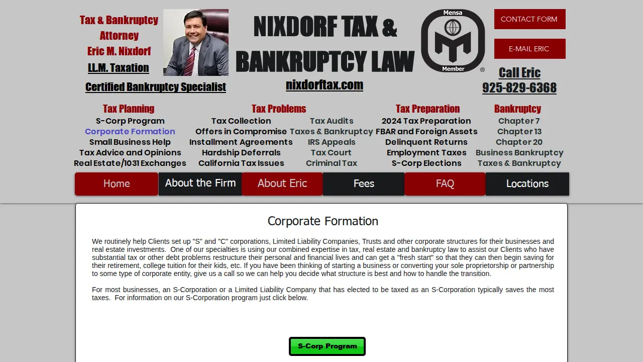 Nixdorf Tax & Bankruptcy Law, Eric M. Nixdorf, Esq., LL.M. Tax, Certified Bankruptcy Specialist page