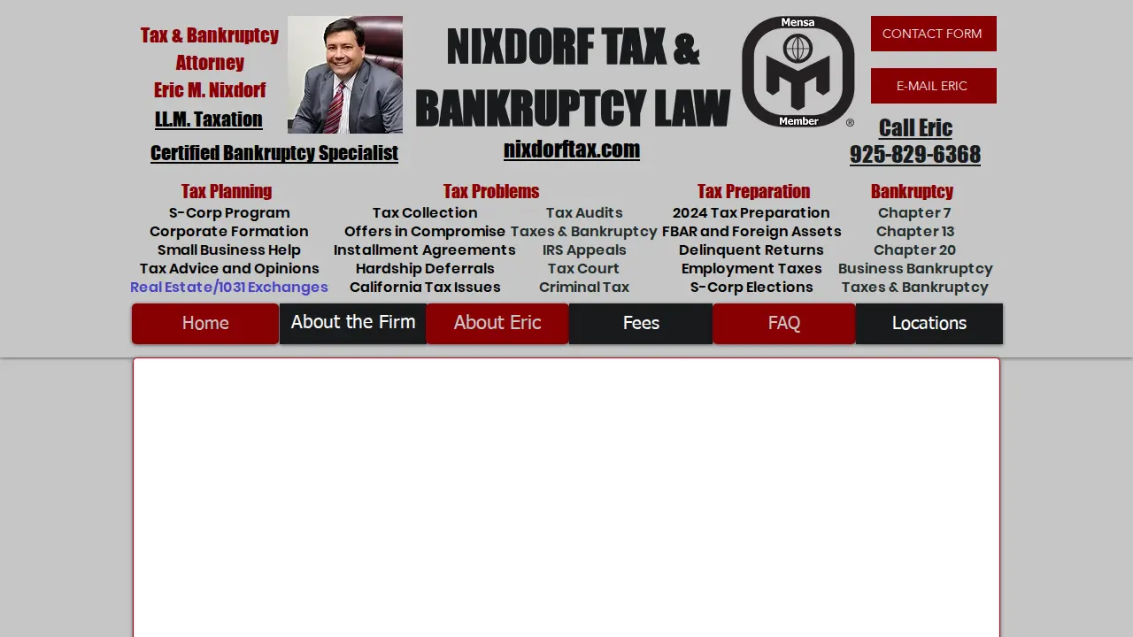 Nixdorf Tax & Bankruptcy Law, Eric M. Nixdorf, Esq., LL.M. Tax, Certified Bankruptcy Specialist page