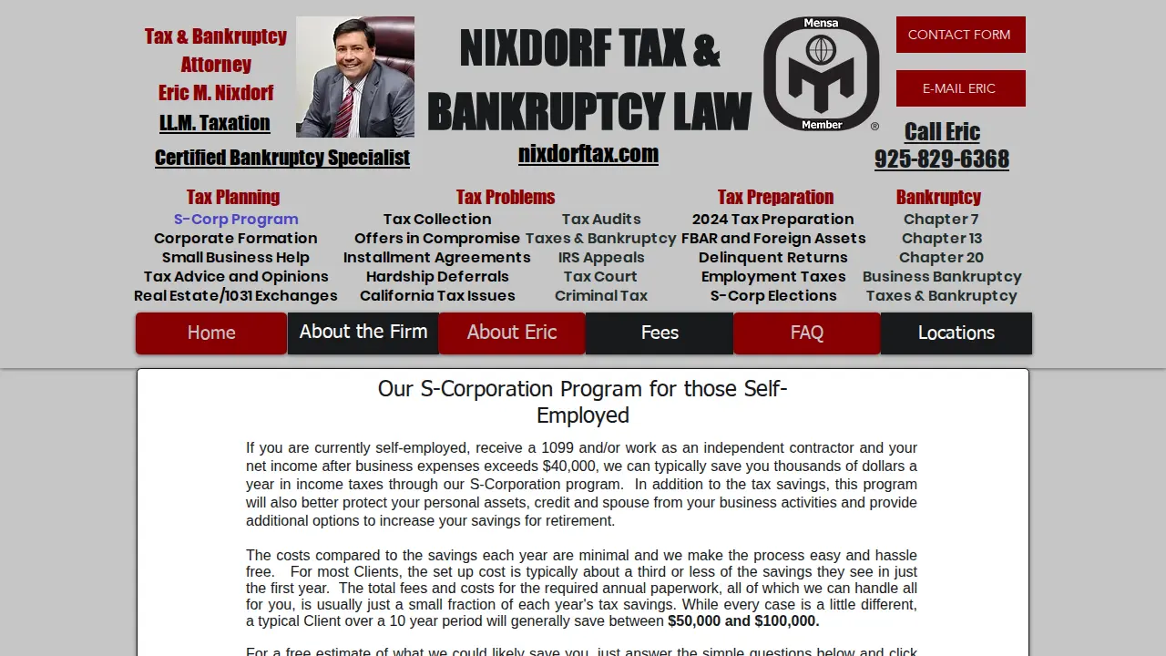 Nixdorf Tax & Bankruptcy Law, Eric M. Nixdorf, Esq., LL.M. Tax, Certified Bankruptcy Specialist page