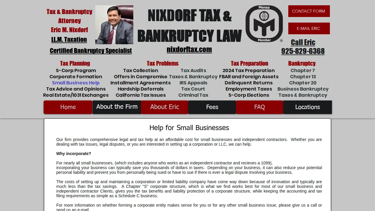 Nixdorf Tax & Bankruptcy Law, Eric M. Nixdorf, Esq., LL.M. Tax, Certified Bankruptcy Specialist page