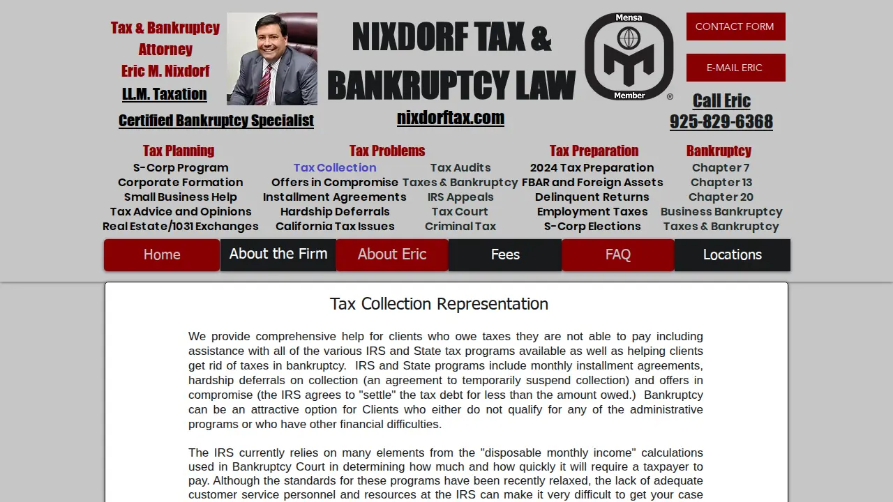 Nixdorf Tax & Bankruptcy Law, Eric M. Nixdorf, Esq., LL.M. Tax, Certified Bankruptcy Specialist page