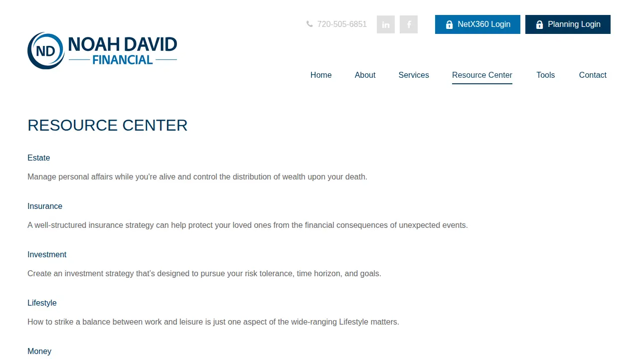 Noah David Financial page