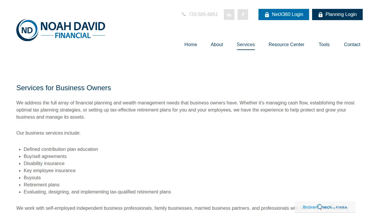 Noah David Financial page