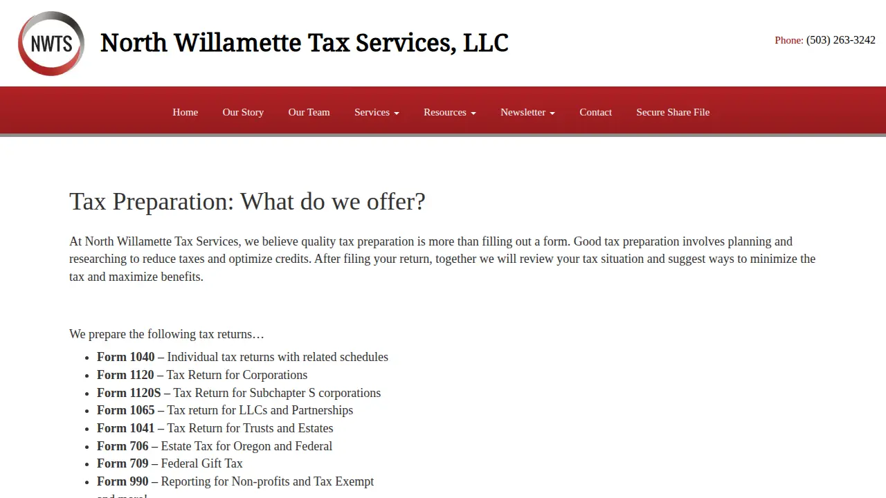 North Willamette Tax Services LLC page
