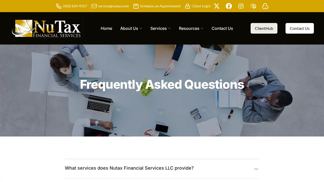 Nutax Financial Services page