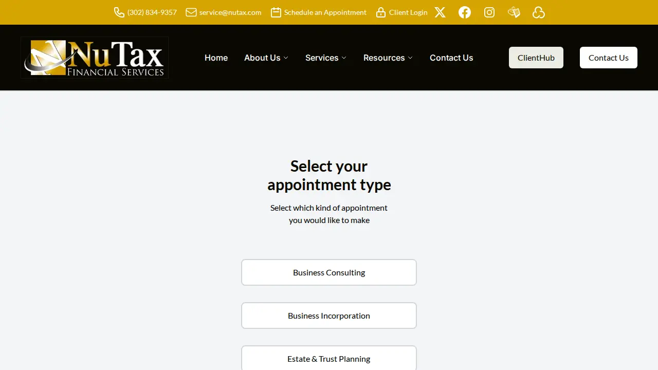 Nutax Financial Services page
