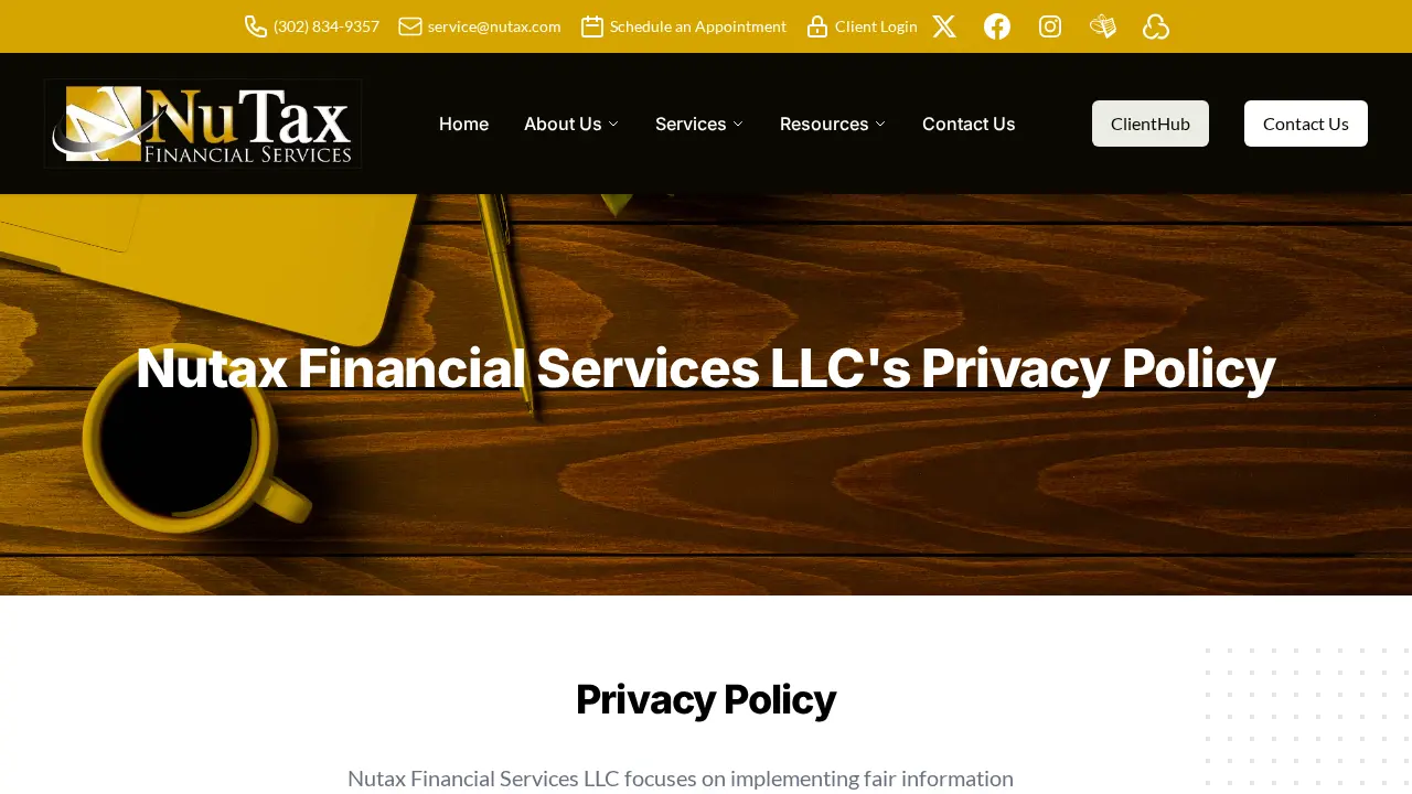 Nutax Financial Services page