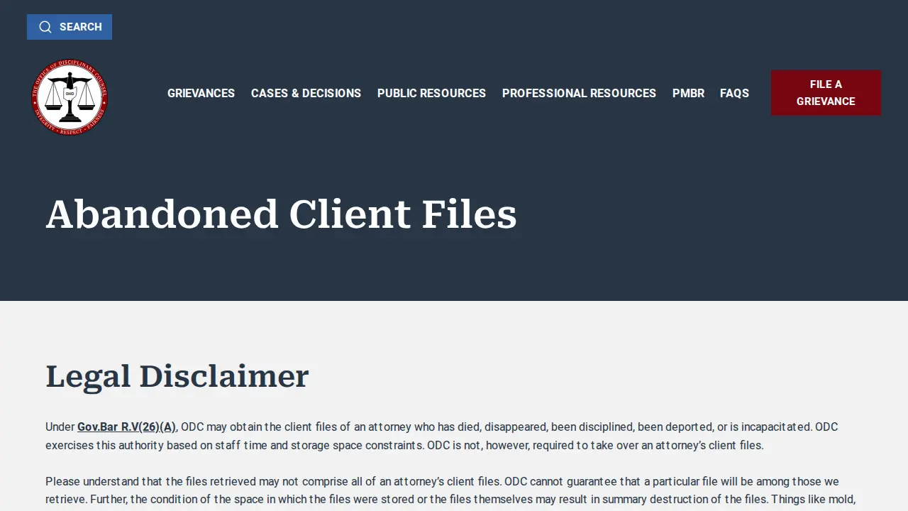 The Office of Disciplinary Counsel The Supreme Court of Ohio page
