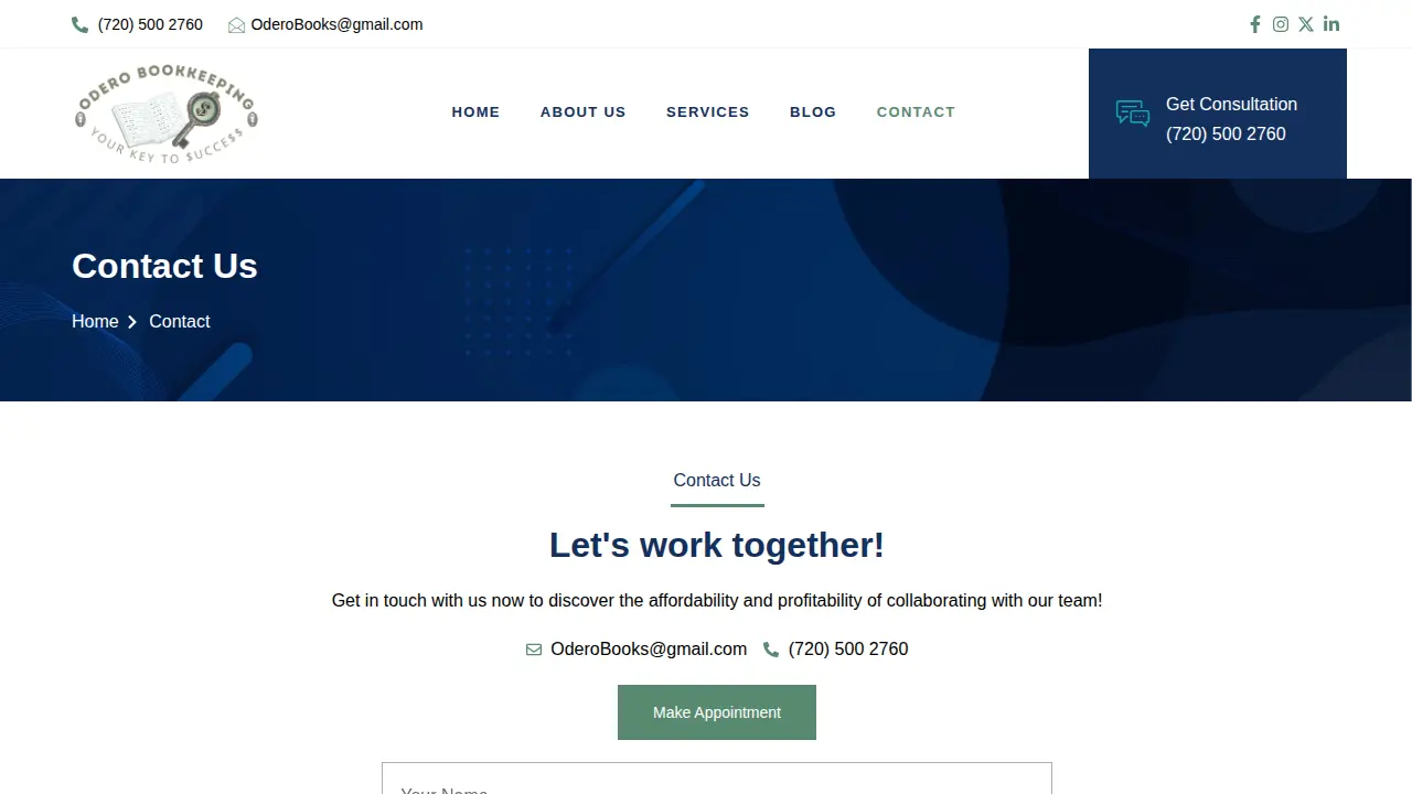Odero Bookkeeping page