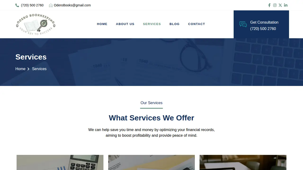 Odero Bookkeeping page