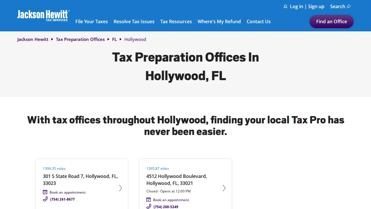 Jackson Hewitt Tax Service page