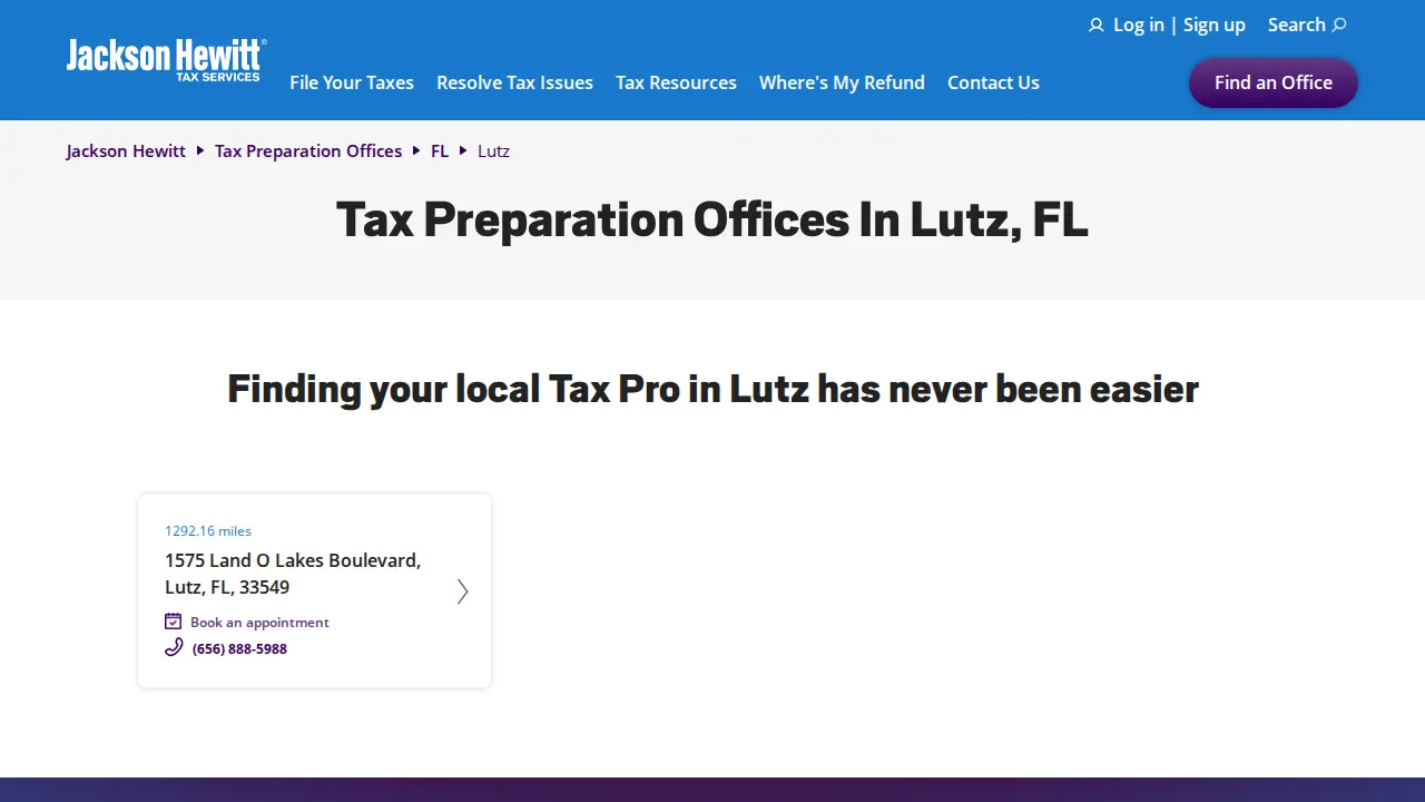 Jackson Hewitt Tax Service page