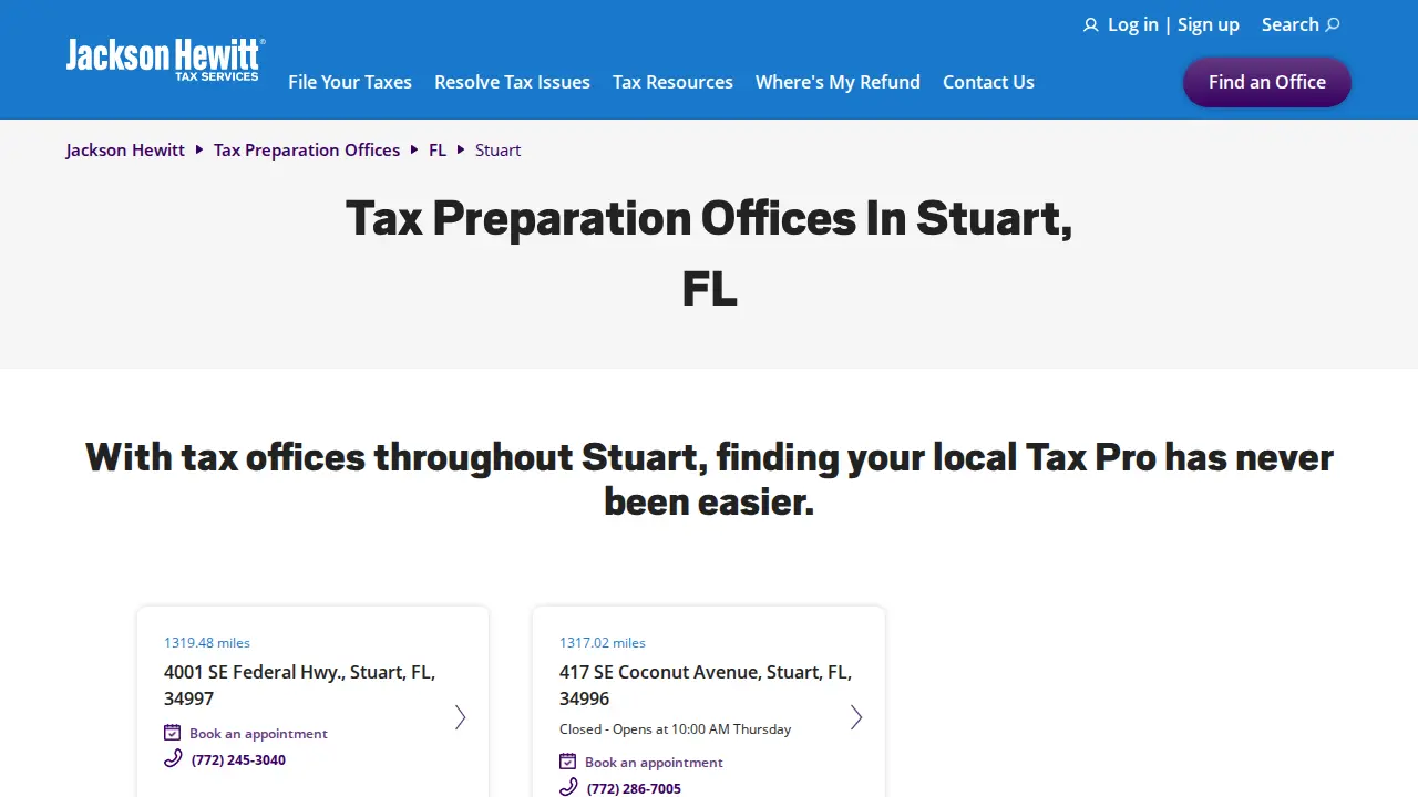 Jackson Hewitt Tax Service page