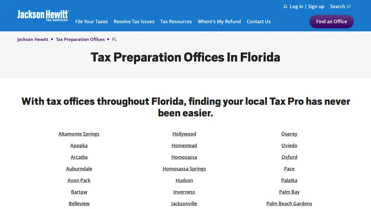 Jackson Hewitt Tax Service page