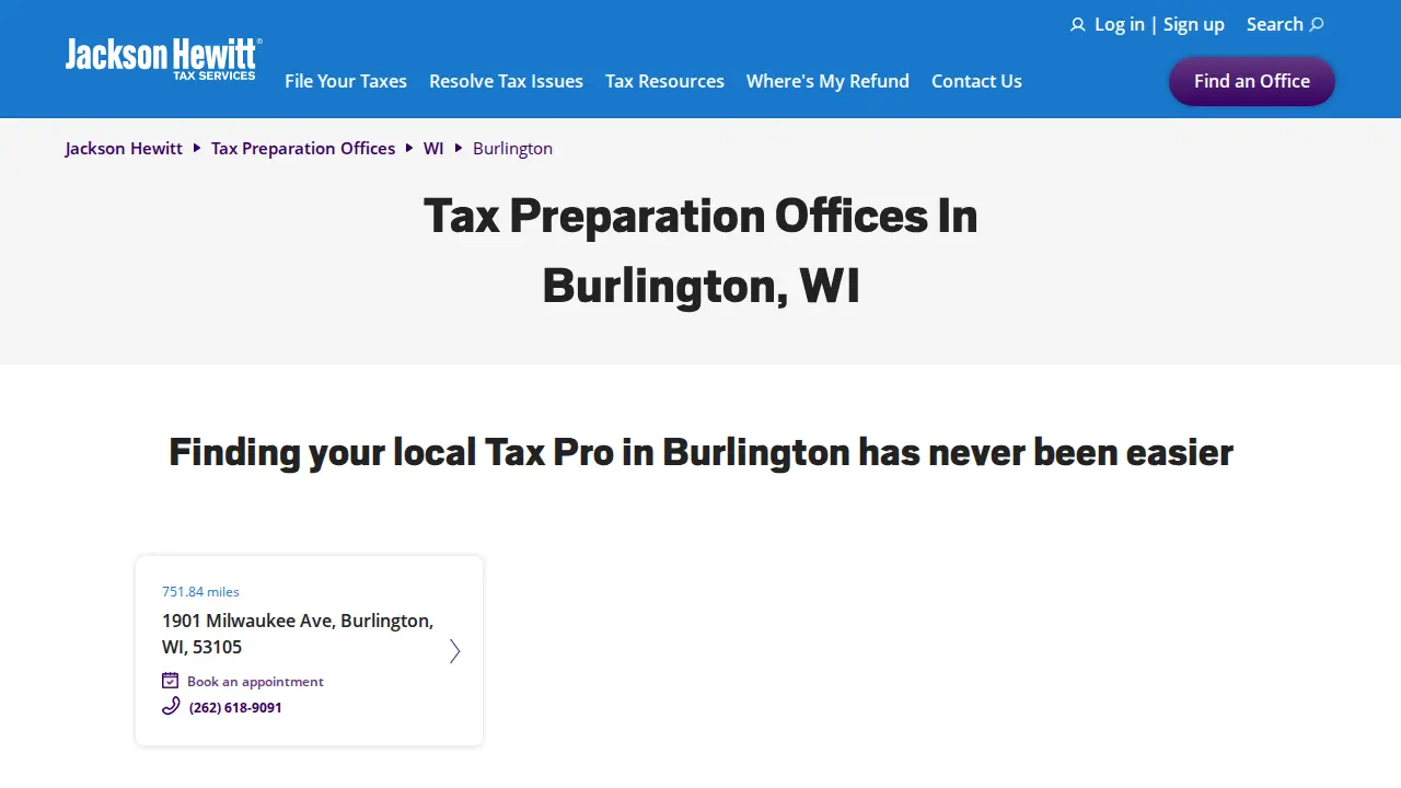 Jackson Hewitt Tax Service page
