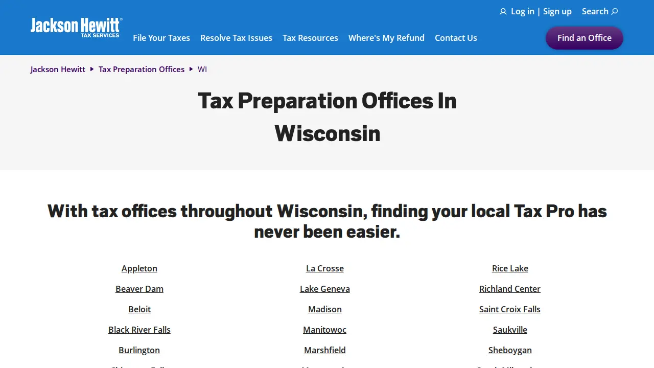 Jackson Hewitt Tax Service page