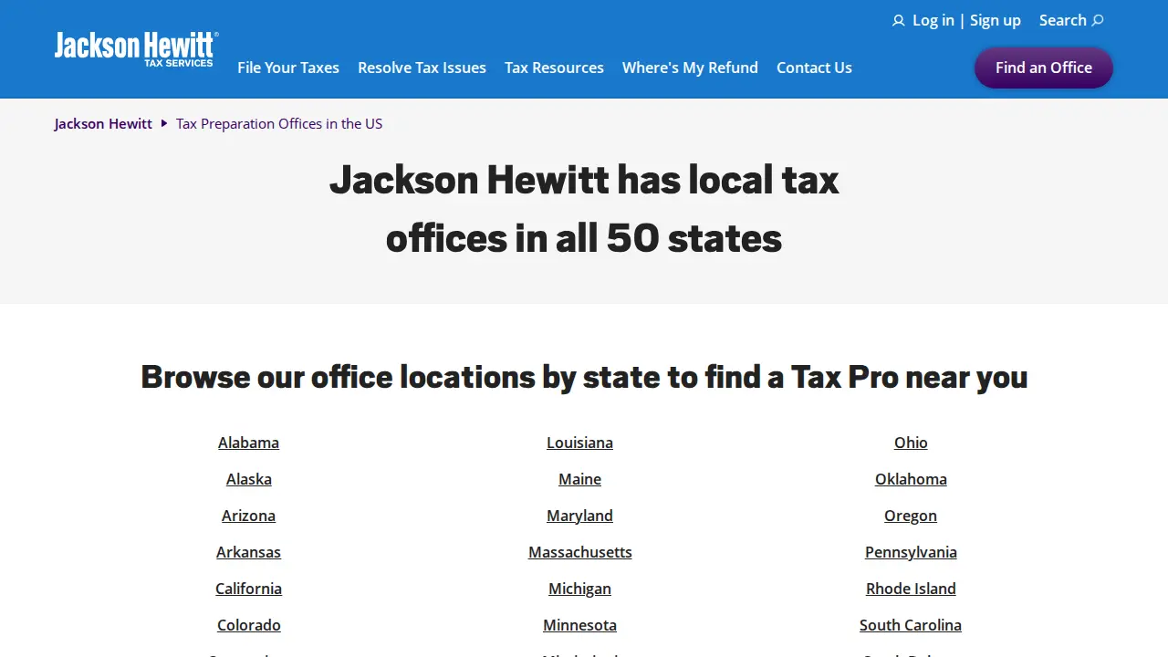 Jackson Hewitt Tax Service page