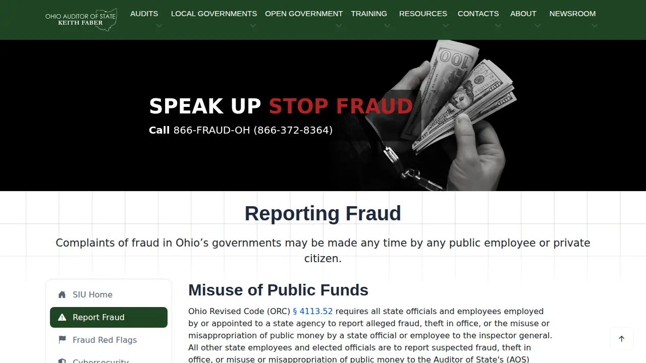 Ohio Auditor of State page