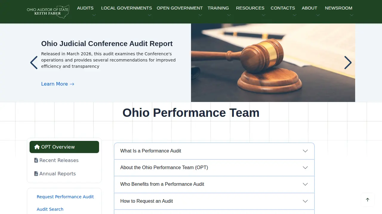 Ohio Auditor of State page