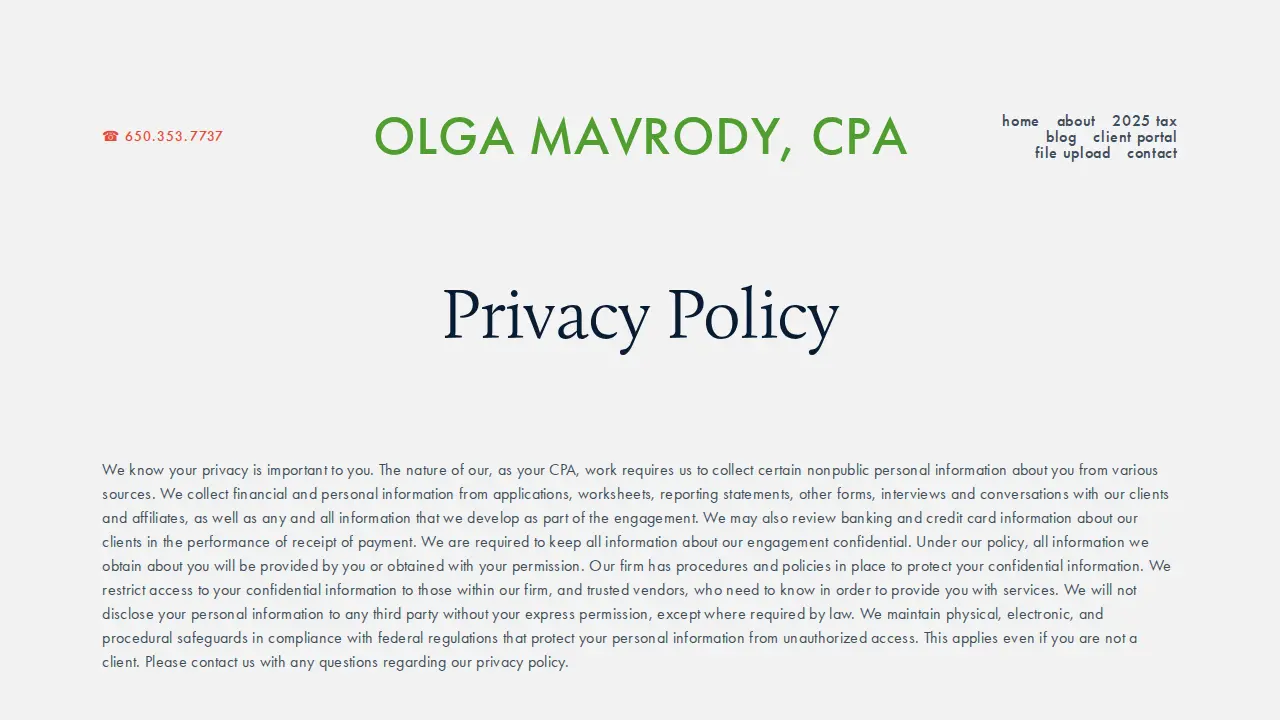 Olma Tax & Financial page