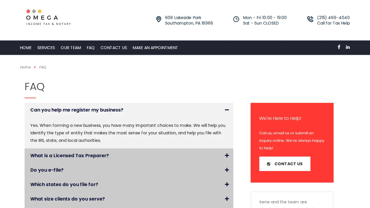 Omega Income Tax & Notary page