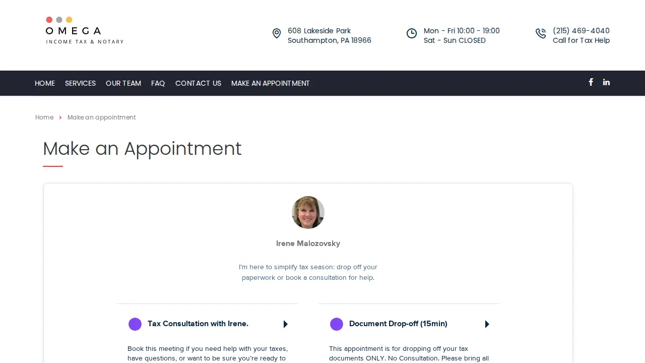 Omega Income Tax & Notary page