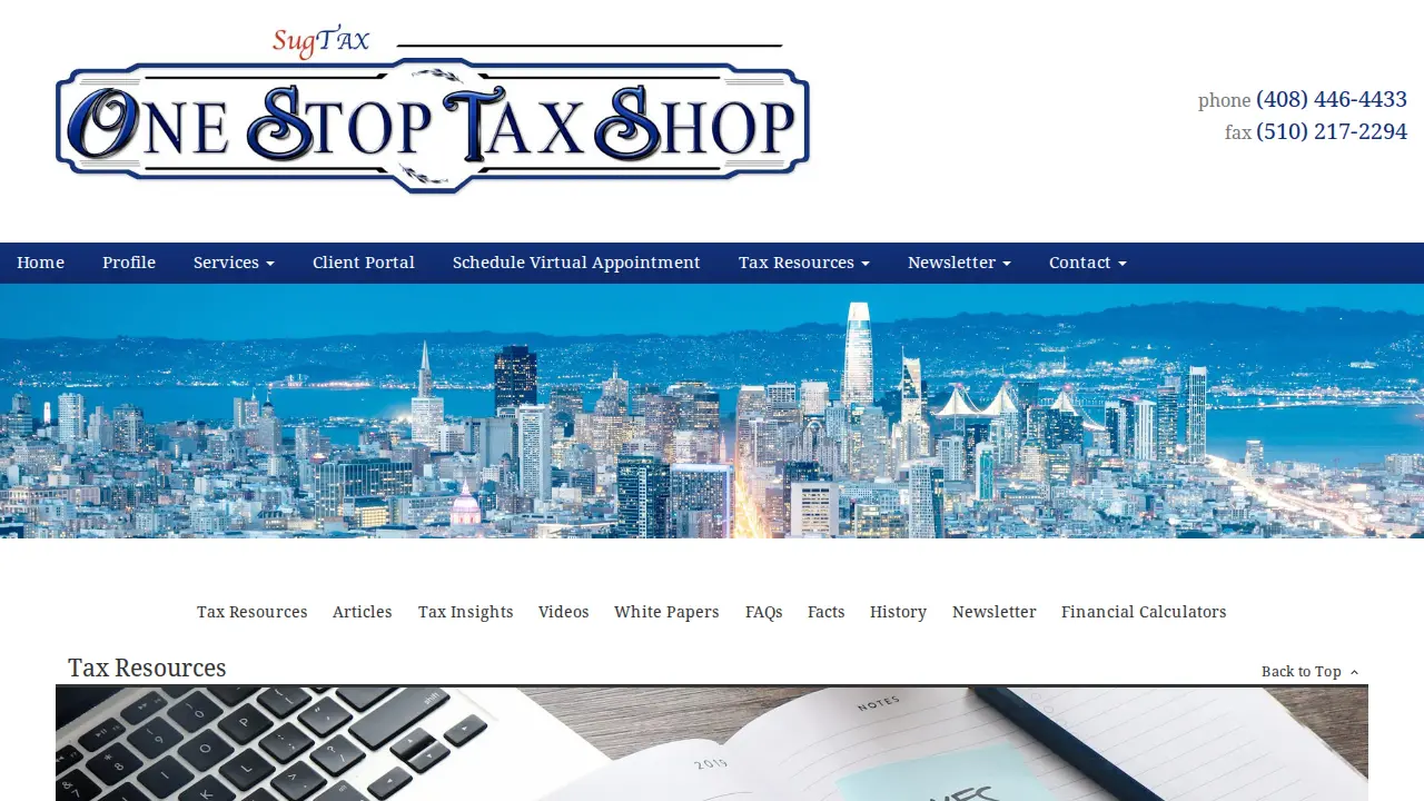 One Stop Tax Shop page