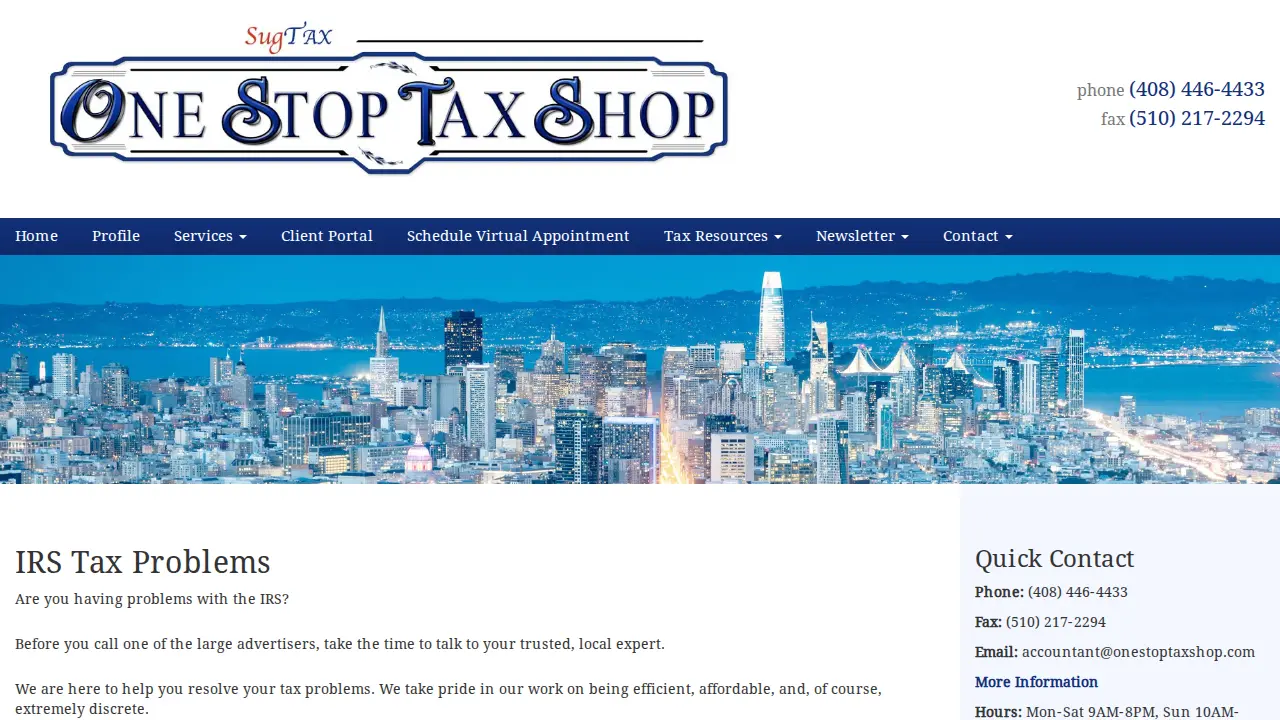 One Stop Tax Shop page