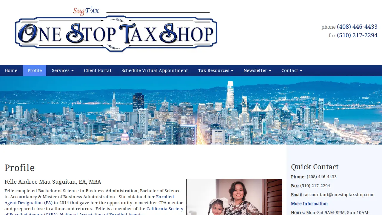 One Stop Tax Shop page