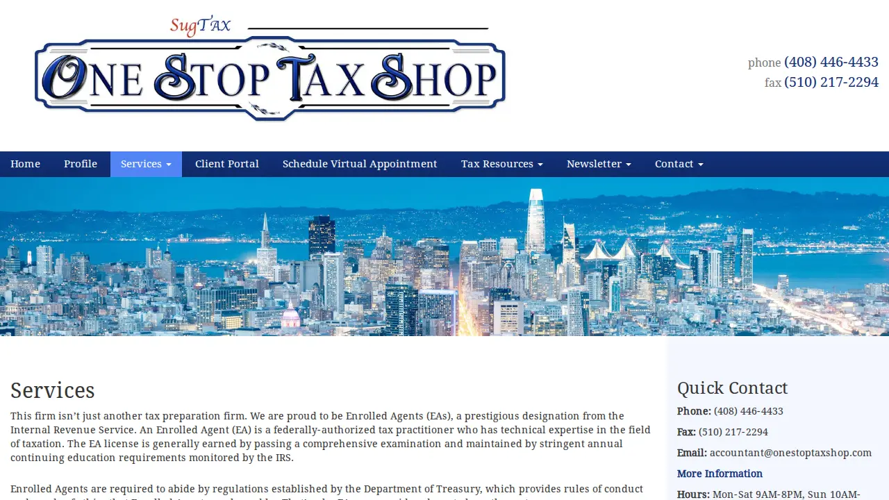 One Stop Tax Shop page