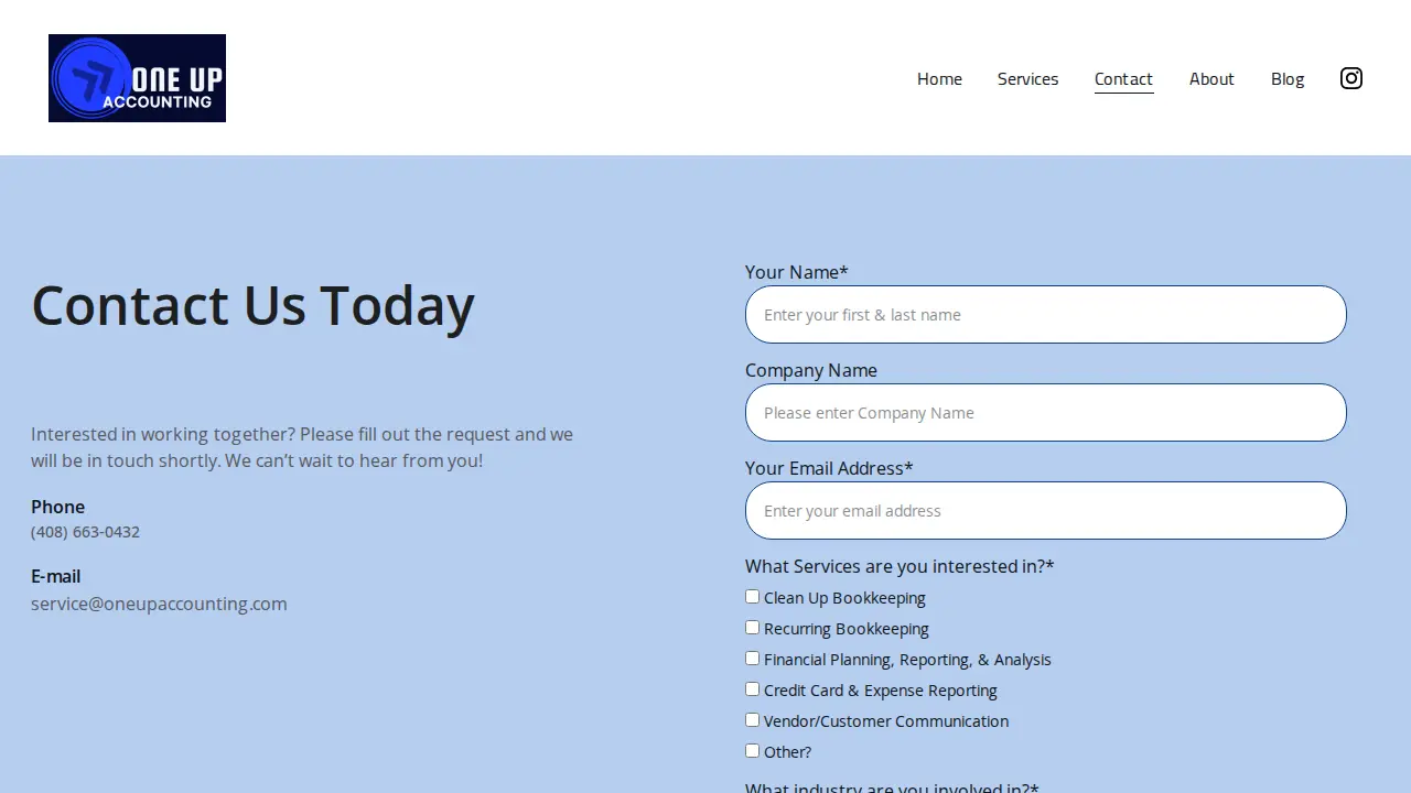 One Up Accounting page