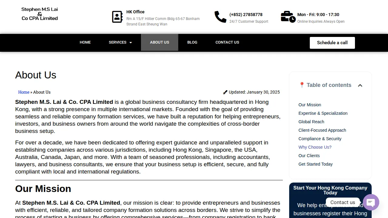 Stephen M. S. Lai & Co. CPA Limited | Hong Kong Company Registration | Formation and Set up a Company in Hong Kong page