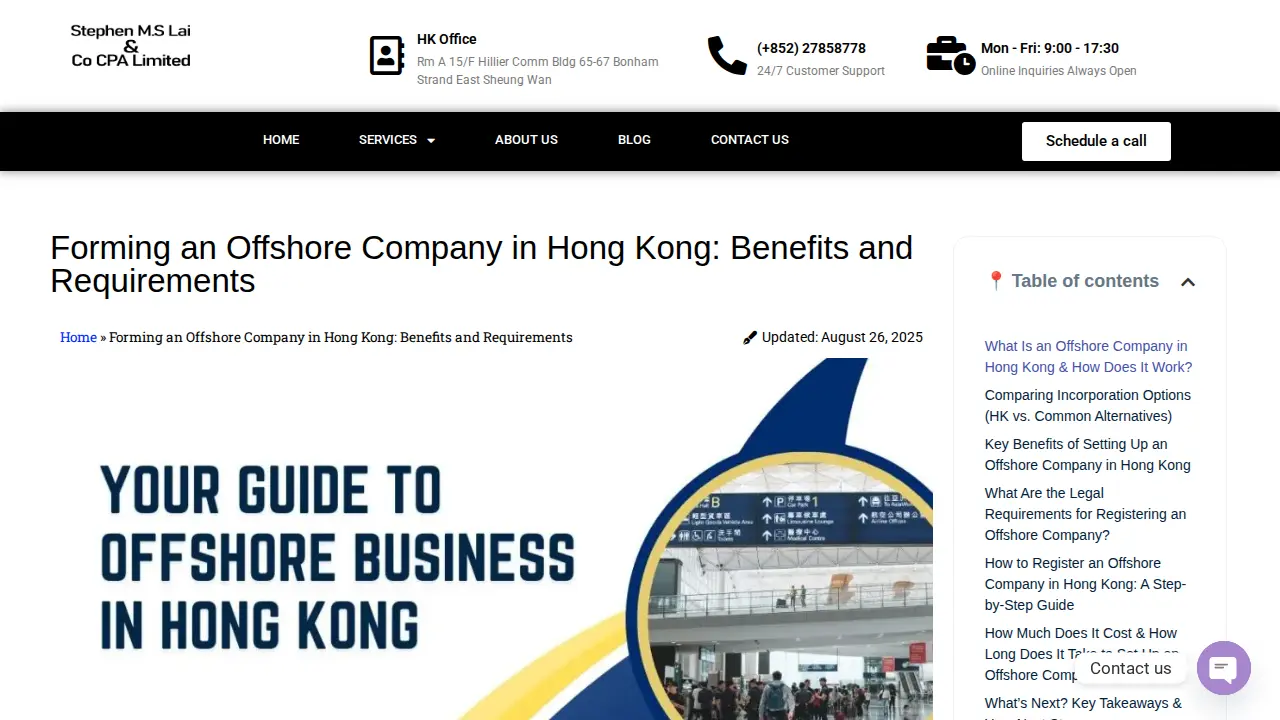 Stephen M. S. Lai & Co. CPA Limited | Hong Kong Company Registration | Formation and Set up a Company in Hong Kong page